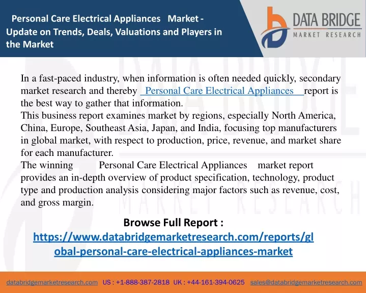 personal care electrical appliances market update