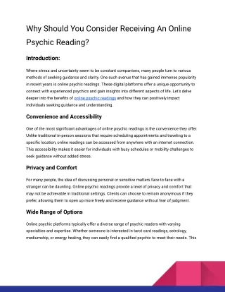 Why Should You Consider Receiving An Online Psychic Reading_