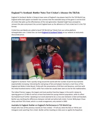 England Vs Scotland Buttler Notes Test Cricket's Absence On TikTok