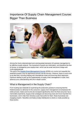 Importance Of Supply Chain Management Course: Bigger Than Business