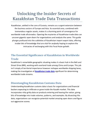 Unlocking the Insider Secrets of Kazakhstan Trade Data Transactions