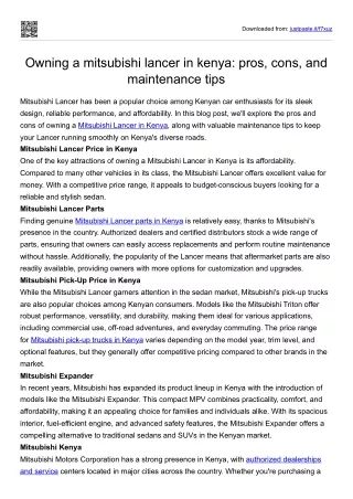 Owning a mitsubishi lancer in kenya - pros, cons, and maintenance tips