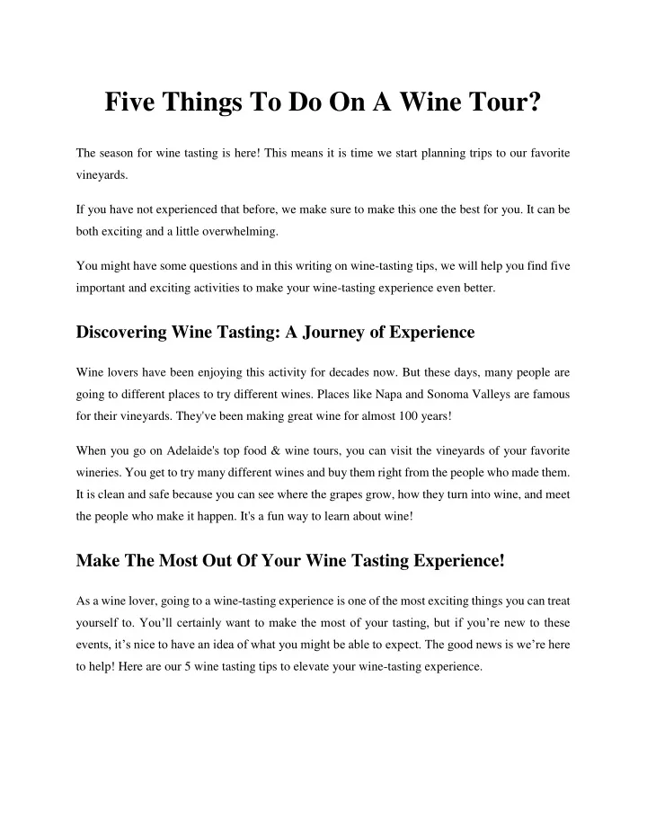 five things to do on a wine tour