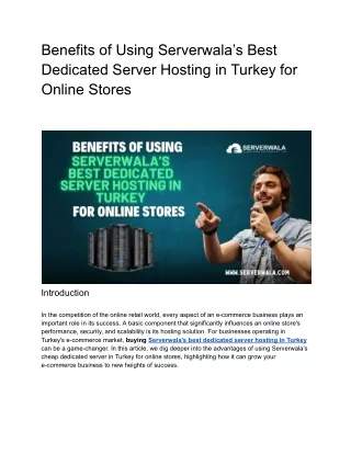 Benefits of Using Serverwala’s Best Dedicated Server Hosting in Turkey for Online Stores