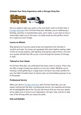 Unleash Your Party Experience with a Chicago Party Bus
