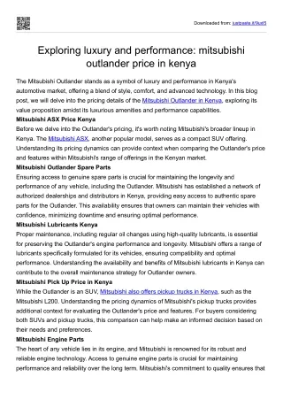 Exploring luxury and performance - mitsubishi outlander price in kenya