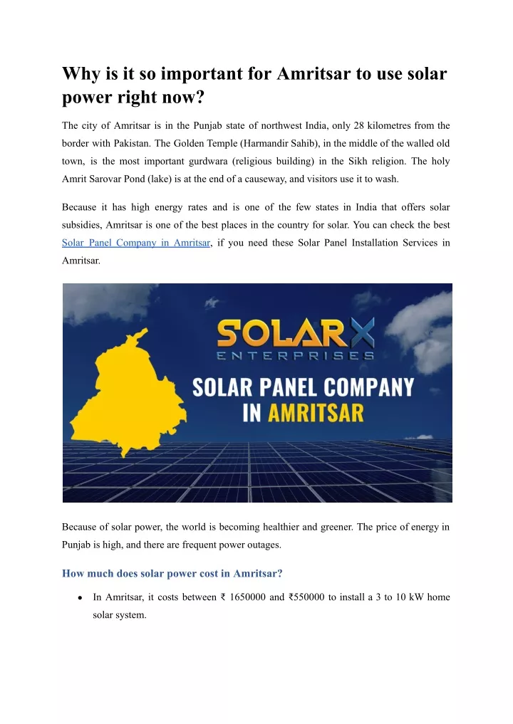 why is it so important for amritsar to use solar