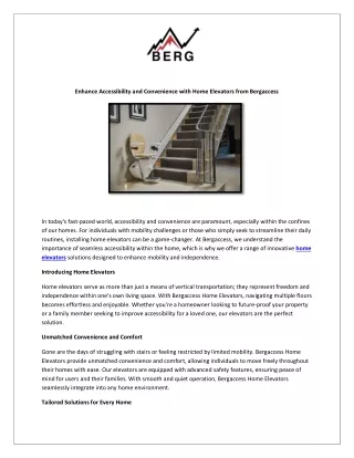 Enhance Accessibility and Convenience with Home Elevators from Bergaccess