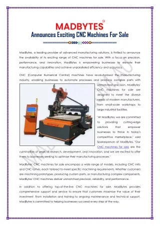 CNC Machines For Sale At Madbytes