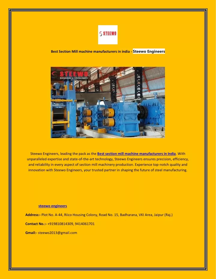 best section mill machine manufacturers in india