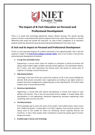 The Impact of B.Tech Education on Personal and Professional Development