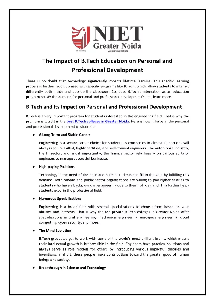 the impact of b tech education on personal