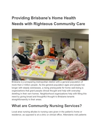 Providing Brisbane’s Home Health Needs with Righteous Community Care