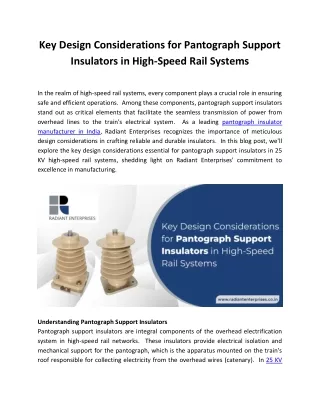 Key Design Considerations for Pantograph Support Insulators in High-Speed Rail