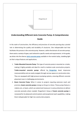 Understanding Different Jenis Concrete Pump