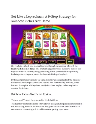 Bet Like a Leprechaun_ A 9-Step Strategy for Rainbow Riches Slot Demo