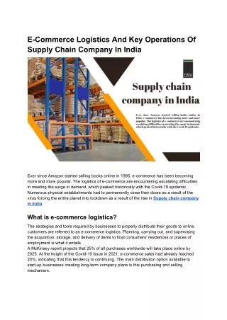 _E-commerce logistics and key operations of Supply Chain Company In India