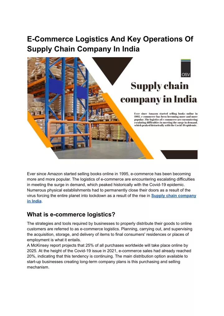 e commerce logistics and key operations of supply