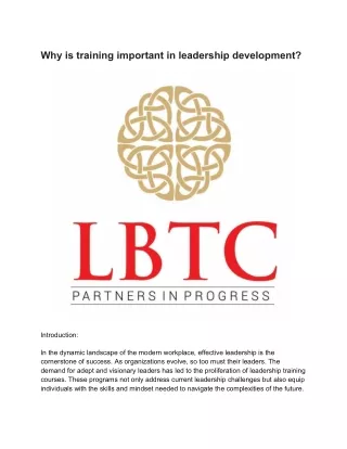 Why is training important in leadership development?