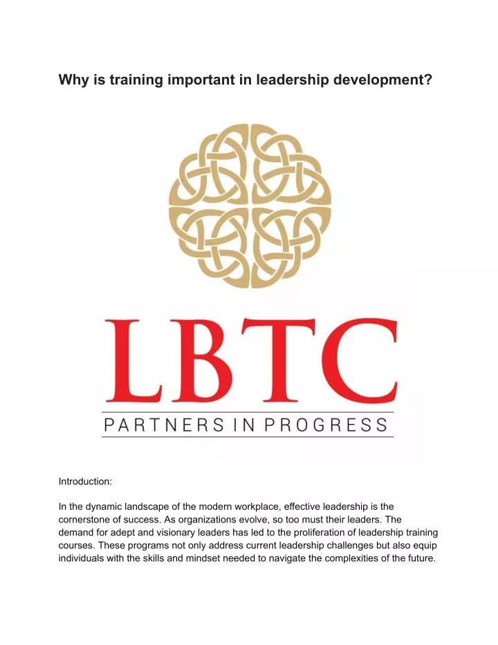 why is training important in leadership