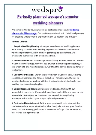 Perfectly planned wedspro's premier wedding planners