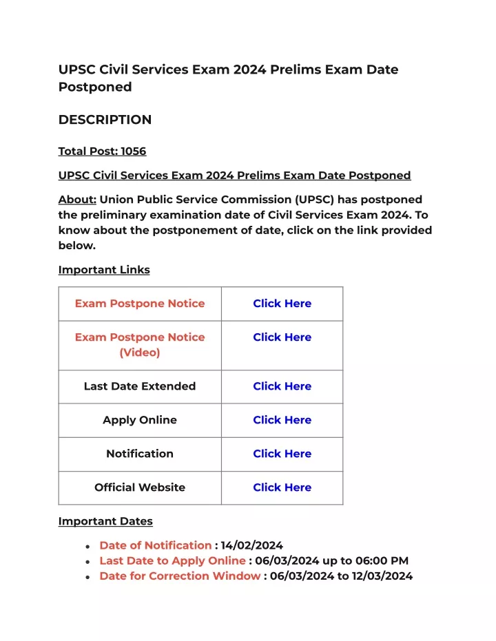 upsc civil services exam 2024 prelims exam date