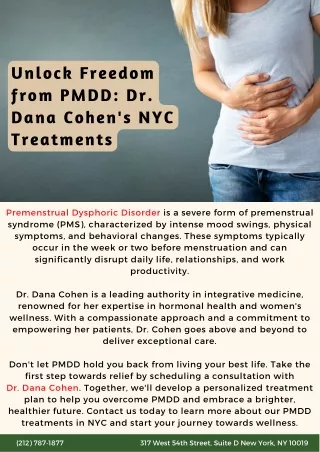Unlock Freedom from PMDD: Dr. Dana Cohen's NYC Treatments