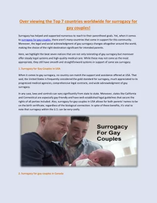 Over viewing the Top 7 countries worldwide for surrogacy for gay couples!