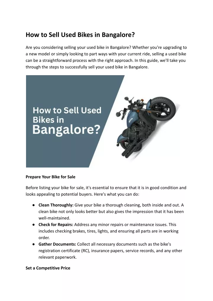 how to sell used bikes in bangalore