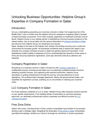 Unlocking Business Opportunities_ Helpline Group's Expertise in Company Formation in Qatar