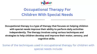 Occupational Therapy For Children With Special Needs