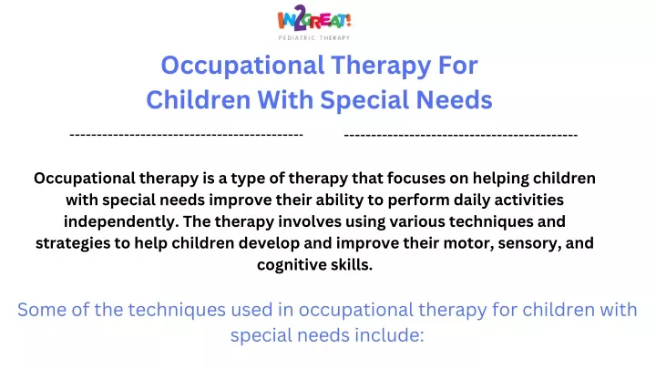 occupational therapy for children with special