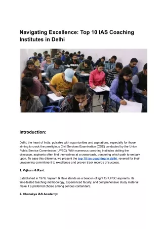 Navigating Excellence_ Top 10 IAS Coaching Institutes in Delhi