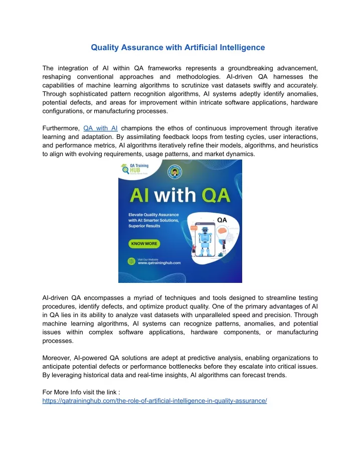 quality assurance with artificial intelligence