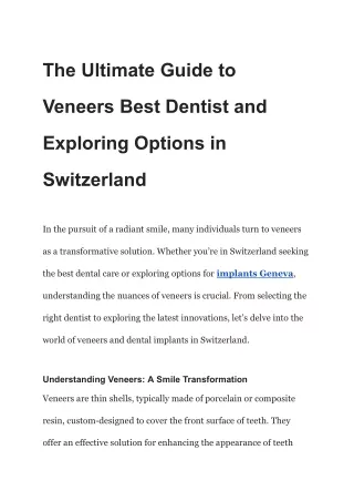 The Ultimate Guide to Veneers Best Dentist and Exploring Options in Switzerland