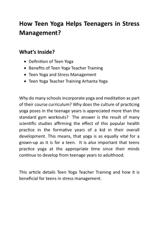 How Teen Yoga Helps Teenagers in Stress Management?