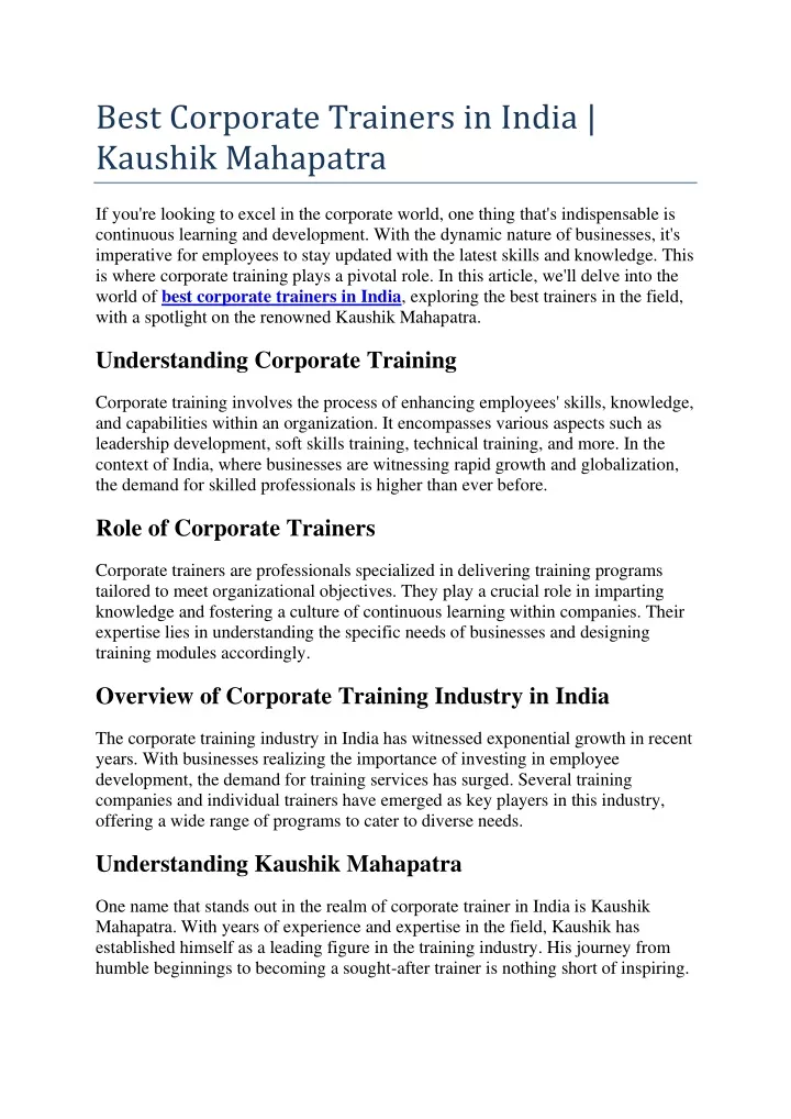 best corporate trainers in india kaushik mahapatra