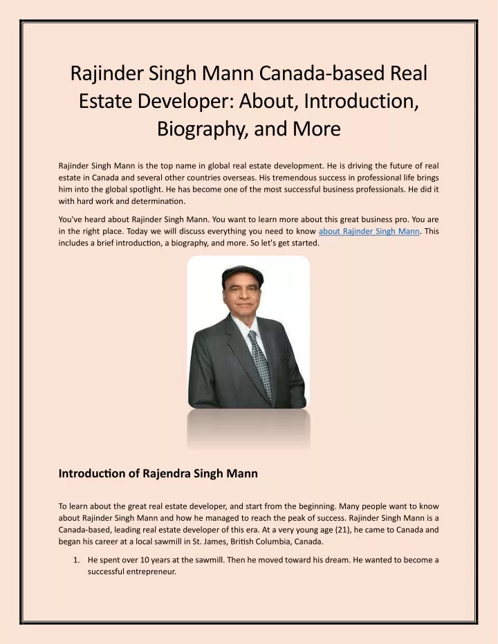 rajinder singh mann canada based real estate