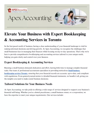 Elevate Your Business with Expert Bookkeeping & Accounting Services in Toronto
