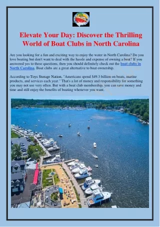 Elevate Your Day: Discover the Thrilling World of Boat Clubs in North Carolina