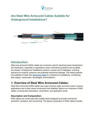 Are Steel Wire Armoured Cables Suitable for Underground Installations