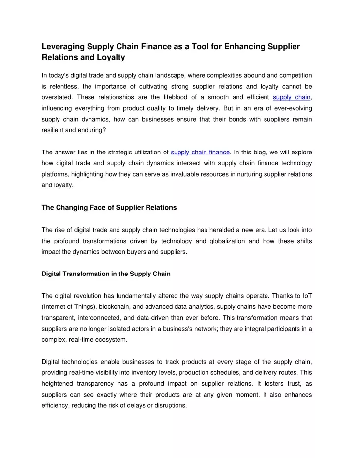 leveraging supply chain finance as a tool