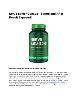 Nerve Savior Canada - Before and After Result Exposed!
