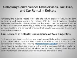 Unlocking Convenience Taxi Services, Taxi Hire, and Car Rental in Kolkata