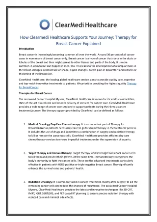 How Clearmedi Healthcare Supports Your Journey therapy for Breast Cancer Explained