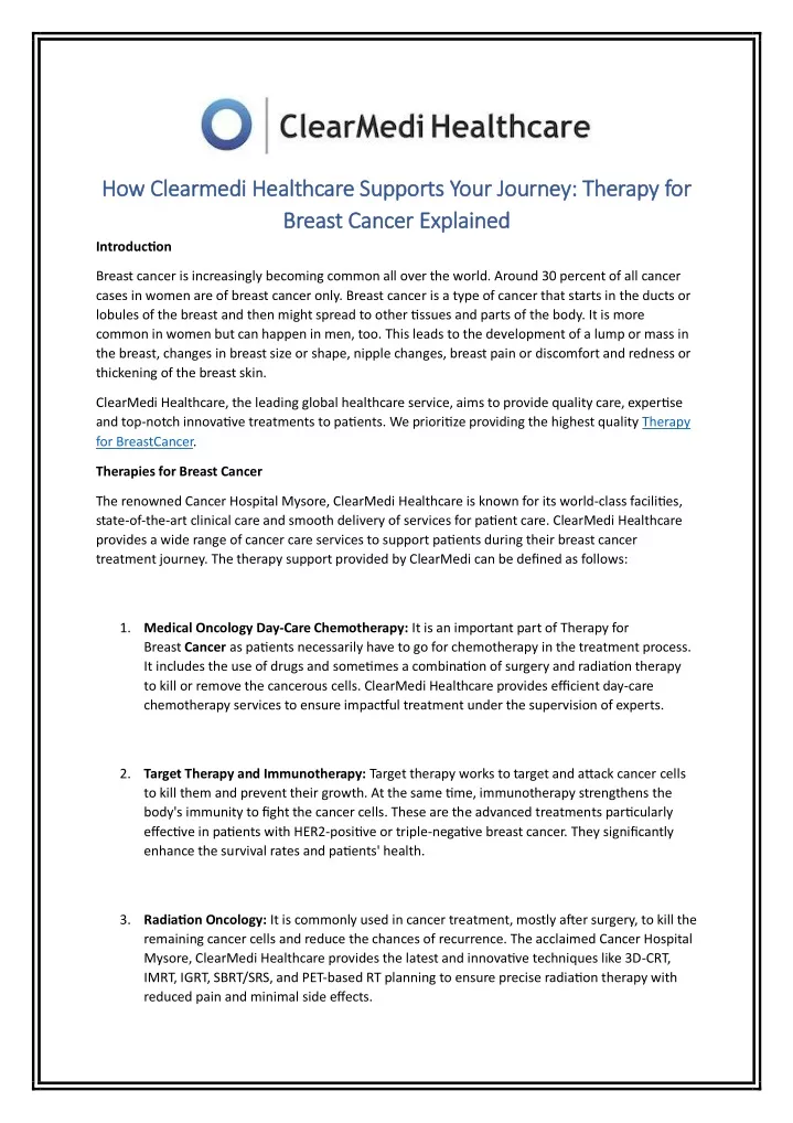 how clearmedi healthcare supports your journey