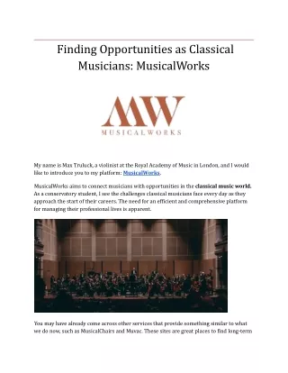 Finding Opportunities as Classical Musicians - MusicalWorks