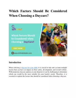 Which Factors Should Be Considered When Choosing a Daycare