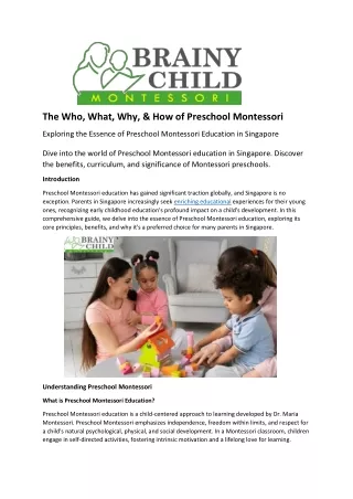 The Who, What, Why, & How of Preschool Montessori