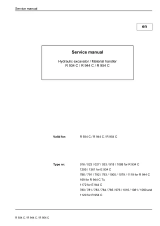 Liebherr R 954 C Hydraulic Excavator Service Repair Manual SN：14968 and up